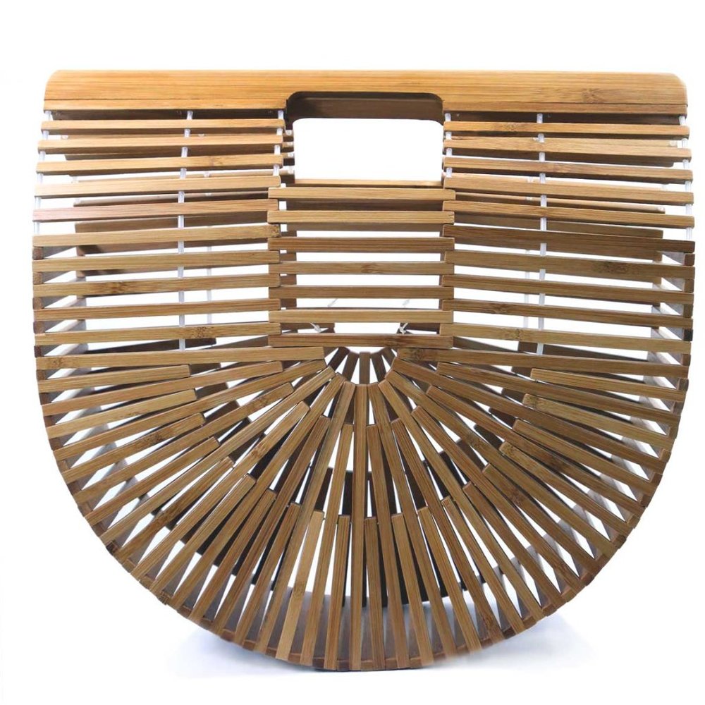 Half moon Ark Grey Bamboo Basket Ark Bag Wooden